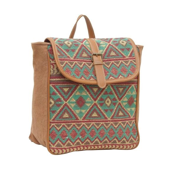 Myra Bag Handmade Dot  Backpack Upcycled Canvas & Cowhide Leather main image 4